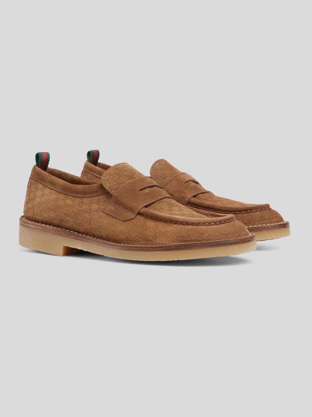 NWT Gucci Brown Suede Monogram Penny Loafers with Web Heel Tab US 8.5 - Picture 6 of 6